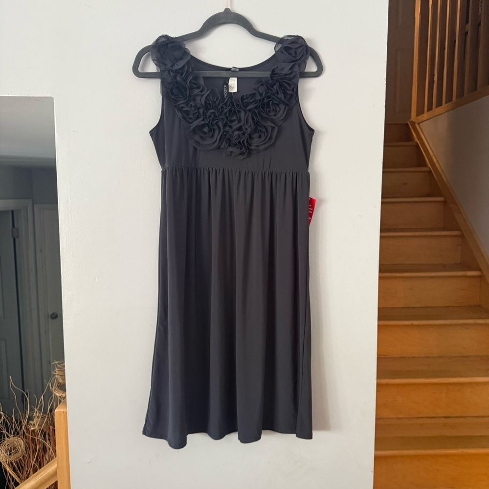 😸Nic & Dom Dark Coquette Rosette Midi Occasion Dress Gray